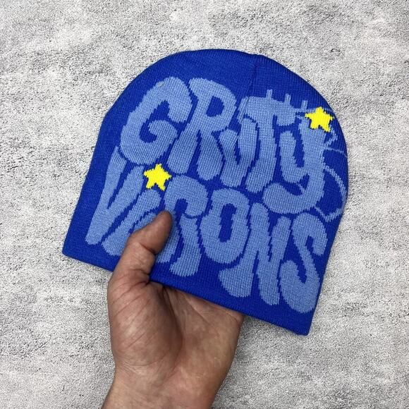 y2k 2000s grunge gothic spiderweb blue Grvty visions beanie - Picture 2 of 6